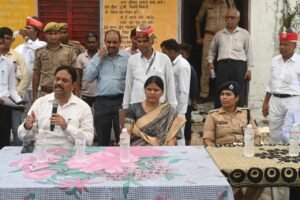 District Magistrate Auraiya in flood relief chaupal